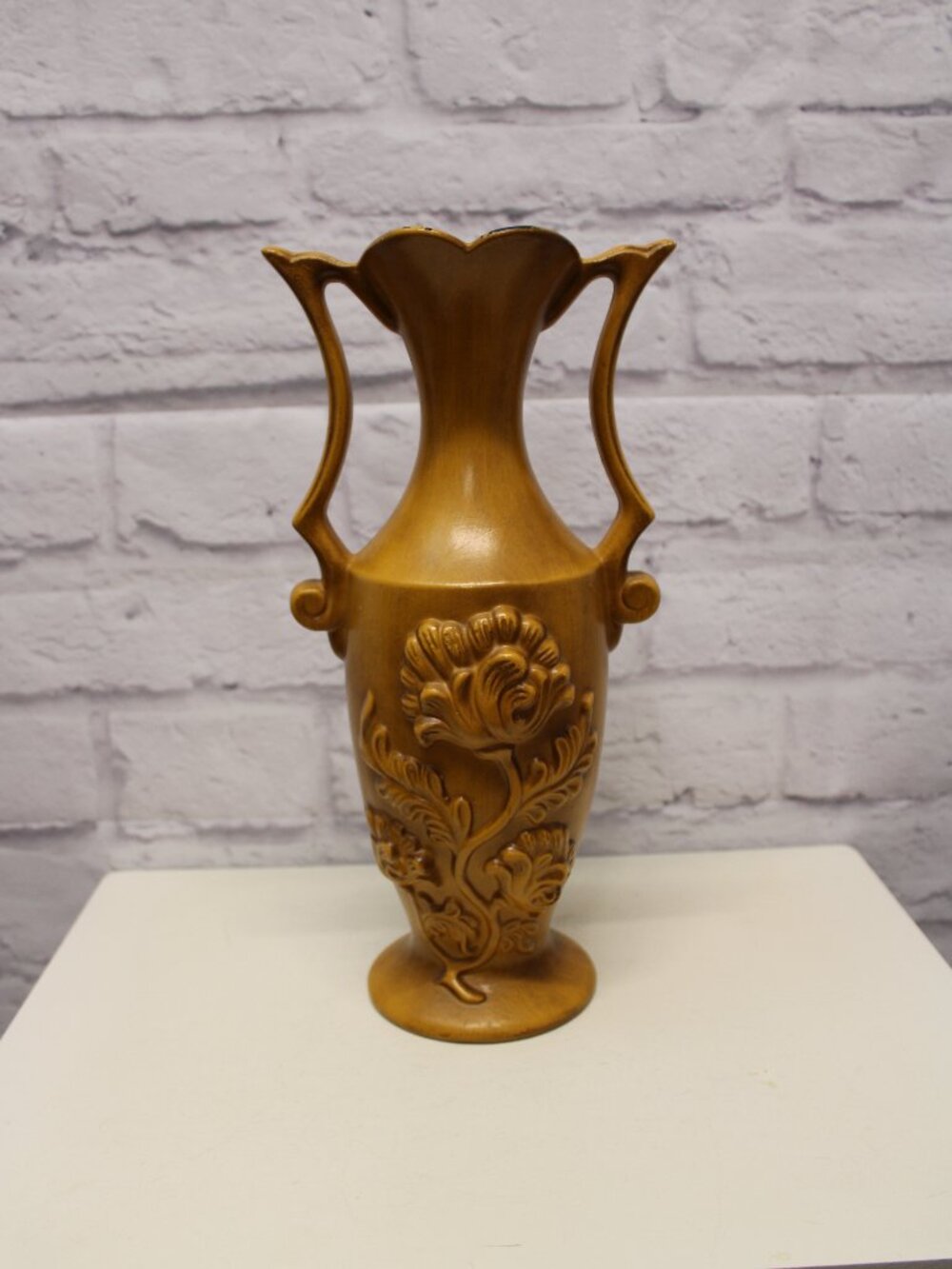 Vintage Royal Haeger Mustard Gold Double Handled Ewer Pitcher Vase FLAW